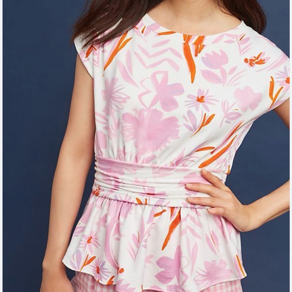 Anthropologie Pink and Orange Floral Blouse